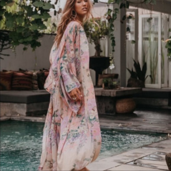 Boho Floral Print Maxi Duster Kimono Coverup - Picture 9 of 11